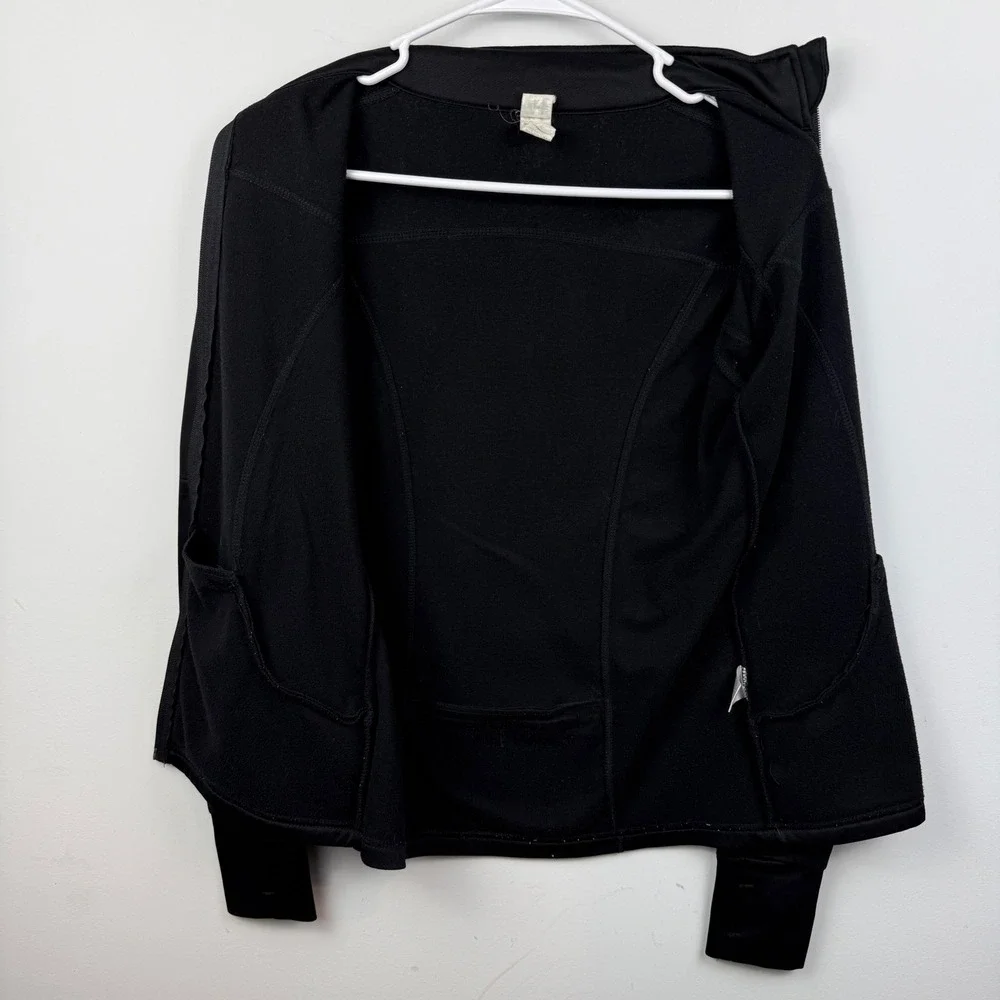 Hooters Jacket Womens XS Black Owl Logo Full Zip Thumb Holes Mock Neck Employee - Picture 4 of 11